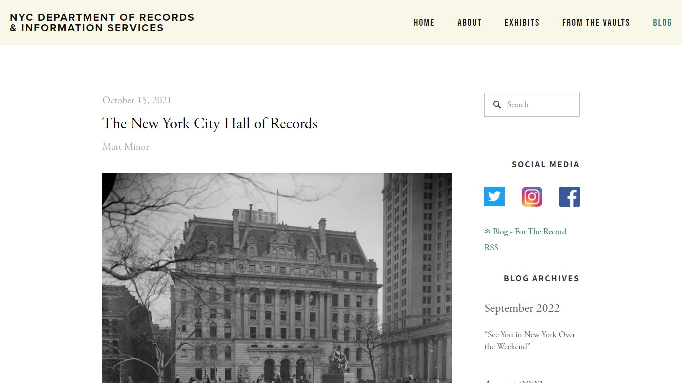 The New York City Hall of Records - NYC Department of Records ...